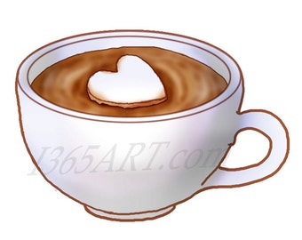 Hot Cocoa Cup Clipart, Heart Marshmallow, Christmas Graphic (PNG & JPEG)