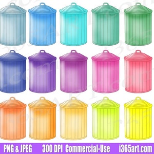 Trash Can Clipart, Trash Can Clip art, Trash Bin, Garbage can, household, chores, printables, PNG, Planner graphics, Commercial image 1