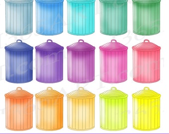 Colorful Trash Can Clipart, Planner Graphics (PNG & JPEG)