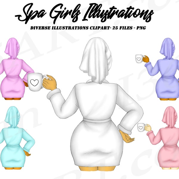 Spa Girl Clipart, Spa Day Clipart, Wellness Clipart, Sublimation, Spa PNG, African American, Beauty clipart, Relax Clipart, Spa Party, PNG