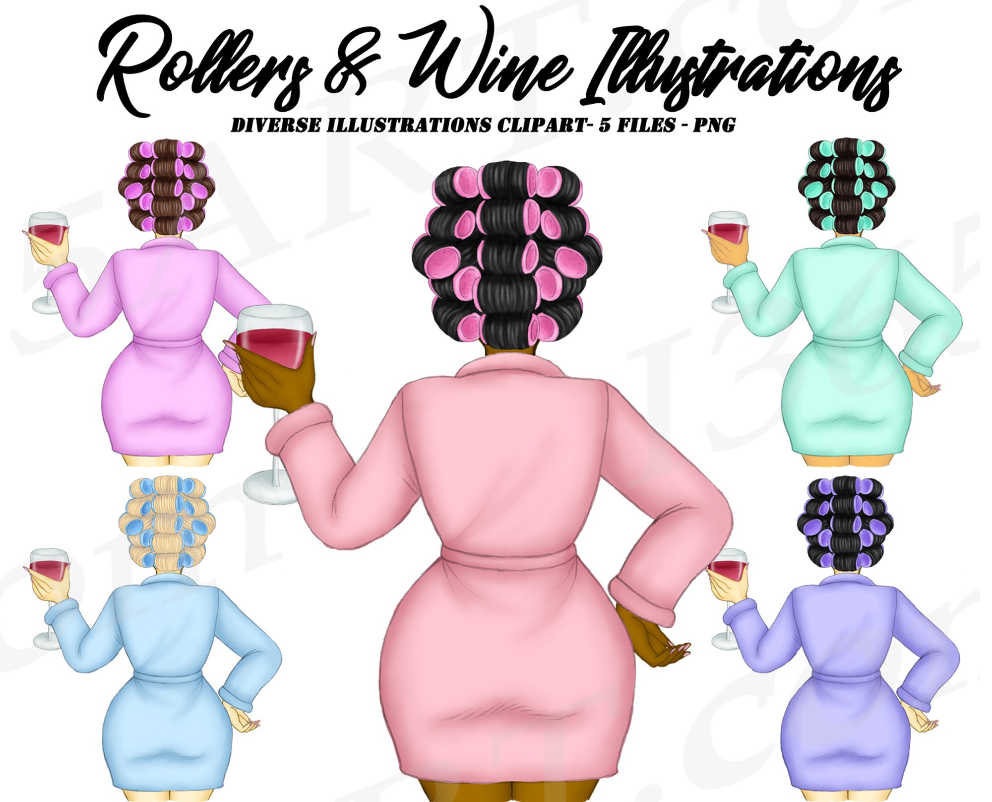 Hair Salon Clipart Spa Day Hair Rollers Curlers Wine Etsy