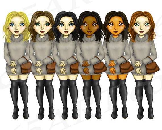 50% OFF Sweater Girl Clipart, Fashion Girls, Curvy Girls, Fashion Clipart, Fashion Illustration, Planner, Chic, Cute Girls, African American Il_570xn