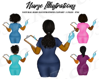 Black Nurse Clipart, African American RN Illustrations (PNG)