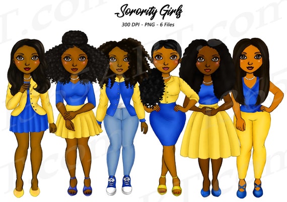 Sorority Clipart, Natural Hair, Black Girl Clipart, Black Women, African American Clipart, Yellow, Blue, Fashion Girl Clipart, Curvy Girls Il_570xn