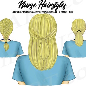 Blonde Nurse Clipart, Nurse Portraits,  Personal Clipart, RN, Hairstyles, Glam, Medical, Printable, Planner Dashboard, Illustrations