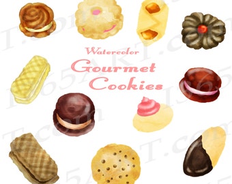 Cookies Clipart, Watercolor Cookies, Clip art, Gourmet, Tea Cookie Prints, Elements, Hand Painted, Party Invitations, Painting