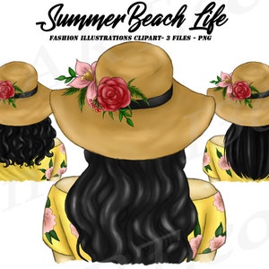 Summer Girl Clipart, Hairstyles Clipart, Black Hair, Beach Life, Planner Dashboard, Fashion Illustration, Planner Girl
