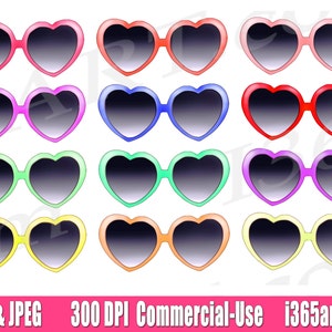 Clipart z okularami w kształcie serca, Clipart z okularami w kształcie serca, Clipart z okularami przeciwsłonecznymi, Scrapbooking, Materiały do planowania, Zaproszenie, PNG, Komercyjne