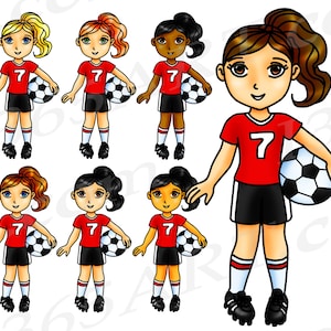 Koop 3 krijg 1 Gratis Voetbal Clipart, Soccer Girl, Sports Clip Art, Red Team, World Cup, Olympics, Voetballer, Planner, Afro-Amerikaanse