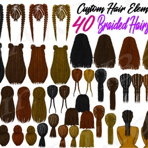 Clipart acconciature intrecciate, acconciature donna nera, clipart acconciature, treccine a treccia, trecce a scatola, trecce intrecciate, naturali, illustrazioni di moda