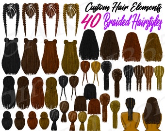 Geflochtene Frisuren Clipart, schwarze Frau, Cornrows, Box Braids (digitaler Download)