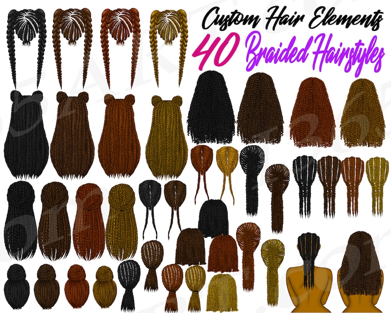 Braided hairstyles clipart, Black Woman Hairstyles, Hairstyle Clipart, Cornrows, Box Braids, Twist Braids, Natural, Fashion Illustrations image 1
