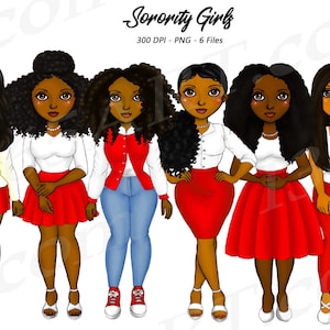 Schwesternschaft Clipart, natürliches Haar, schwarzes Mädchen, schwarze Frauen, Mode, afroamerikanische Frau, rot weiß, Fashion Girl, kurvige Mädchen
