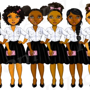 Retro Girls Clipart, Natural Hair, Black Girls, African American, 50s, Black Skirts, Fashion Girl Clipart, Vintage, Curvy, Planner Girl, PNG image 2