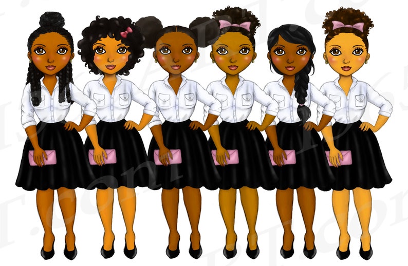 Retro Girls Clipart, Natural Hair, Black Girls, African American, 50s, Black Skirts, Fashion Girl Clipart, Vintage, Curvy, Planner Girl, PNG image 2