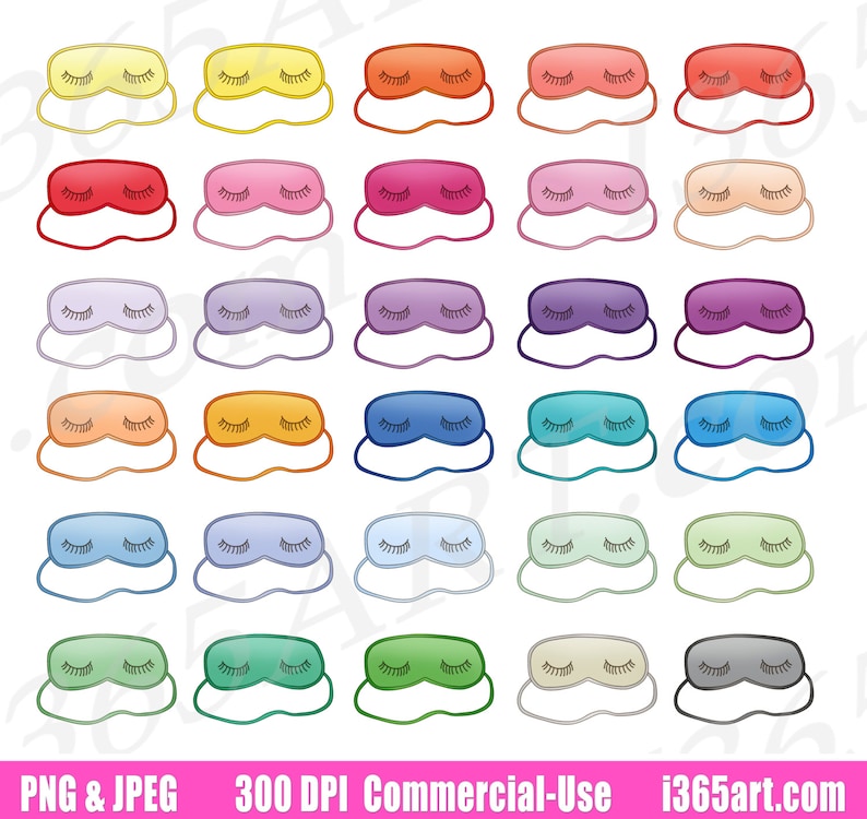 Buy 3 Get 1 Free Sleeping Mask Clipart, Eye Mask Clip Art, Slumber Party Sleeping Time, Digital, Planner Sticker Graphics, PNG, Commercial image 1