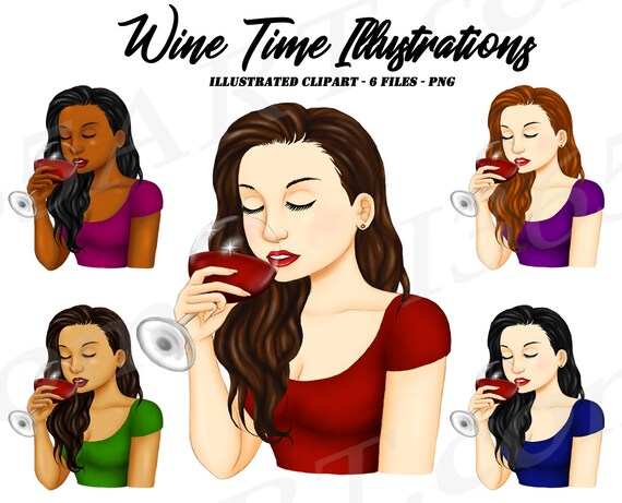Frauen Trinken Wein Clipart Schone Frau Weinzeit Weinprobe Etsy