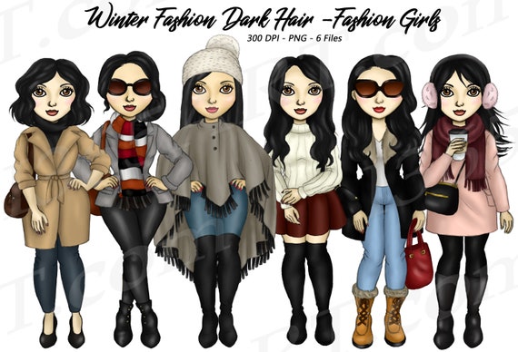 Buy Winter Fashion Girls Clipart, Winter Fashion, Black Hair Girl Dolls,  Curvy, Fashion Girl, Illustrations, Planner Clipart, Cute Girls, PNG Online  in India 