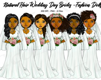 Bride Clipart, Wedding Girls, Natural Hair, Black Girls, Black Woman, Marriage, Fashion Girls, Bridal, Curvy, Planner Doll, African American