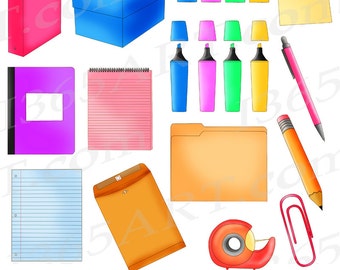 Stationery Clipart Set, Hand Drawn School Supplies (PNG & JPEG)