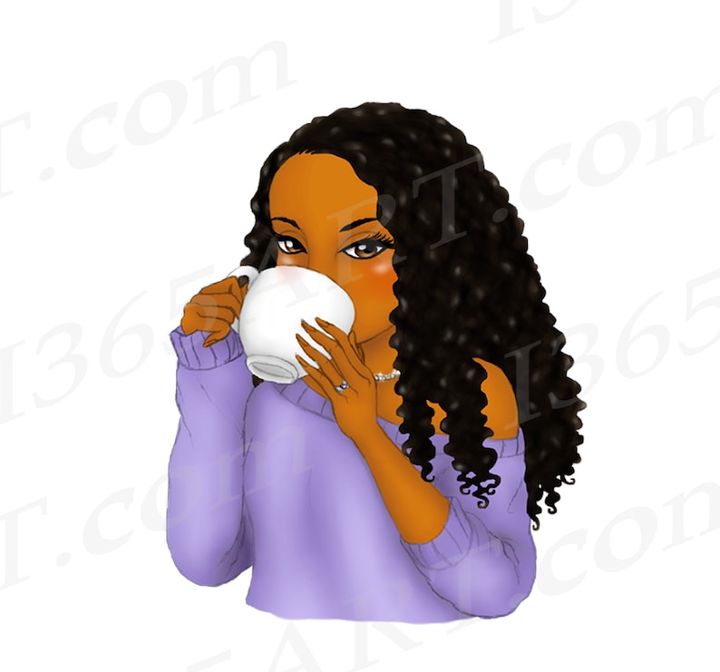 Tea Sipping Girls Clipart Black Girl Black Women Natural - Etsy