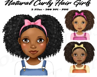 Black Girl Clipart PNG, Afro Curly Hair Graphics (Digital Download)