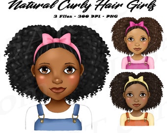 Little Black Girl PNG, Little Black Girl Clipart, Afro Curly Hair, Natural Hair, African American, Black History, Juneteenth, Child, Melanin