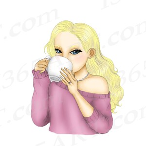 Tea Sipping Girls Clipart, Fashion Portrait, Sips Tea, Coffee Girls, African American, Hairstyles, Planner Dashboard, Illustrations image 4