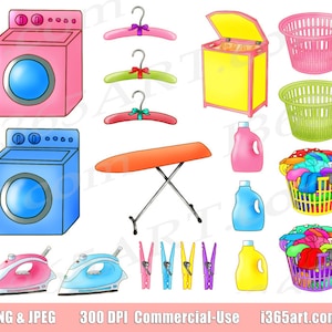 Laundry Clipart Set, laundry clip art, clothes washing, planner, scrapbooking, laundry day, graphics, chores, hand drawn, png