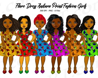 African Ankara Clipart, Black Woman Clipart, Black Girl Clipart, Afro Girl, African American, Natural Hair, Fashion Girl Clipart, Curvy