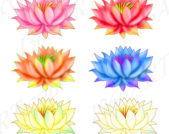 Clipart de Lótus Arco-Íris, Gráficos Desenhados à Mão (PNG e JPEG)