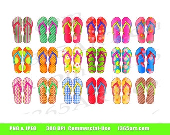 Rainbow Flip Flop Clipart, Summer Sandals Graphics (PNG, JPEG)