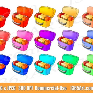 Clipart de lancheira, Clip art de lancheira, Almoços escolares, Almoços infantis, Desenhado à mão, Refeições, Digital, Planejador, Comercial