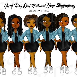 Black Denim Girl Clipart, Black Woman Clip art, African American Clipart, Afro Girl Clipart, Black Women, Curvy Girl Clipart