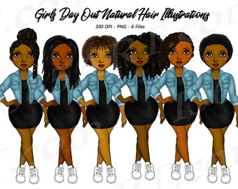 Black Girl Clipart, Black Woman Clipart, African American Clipart, Afro Girl Clipart, Black Women, Denim Girl Clipart, Curvy Girl Clipart