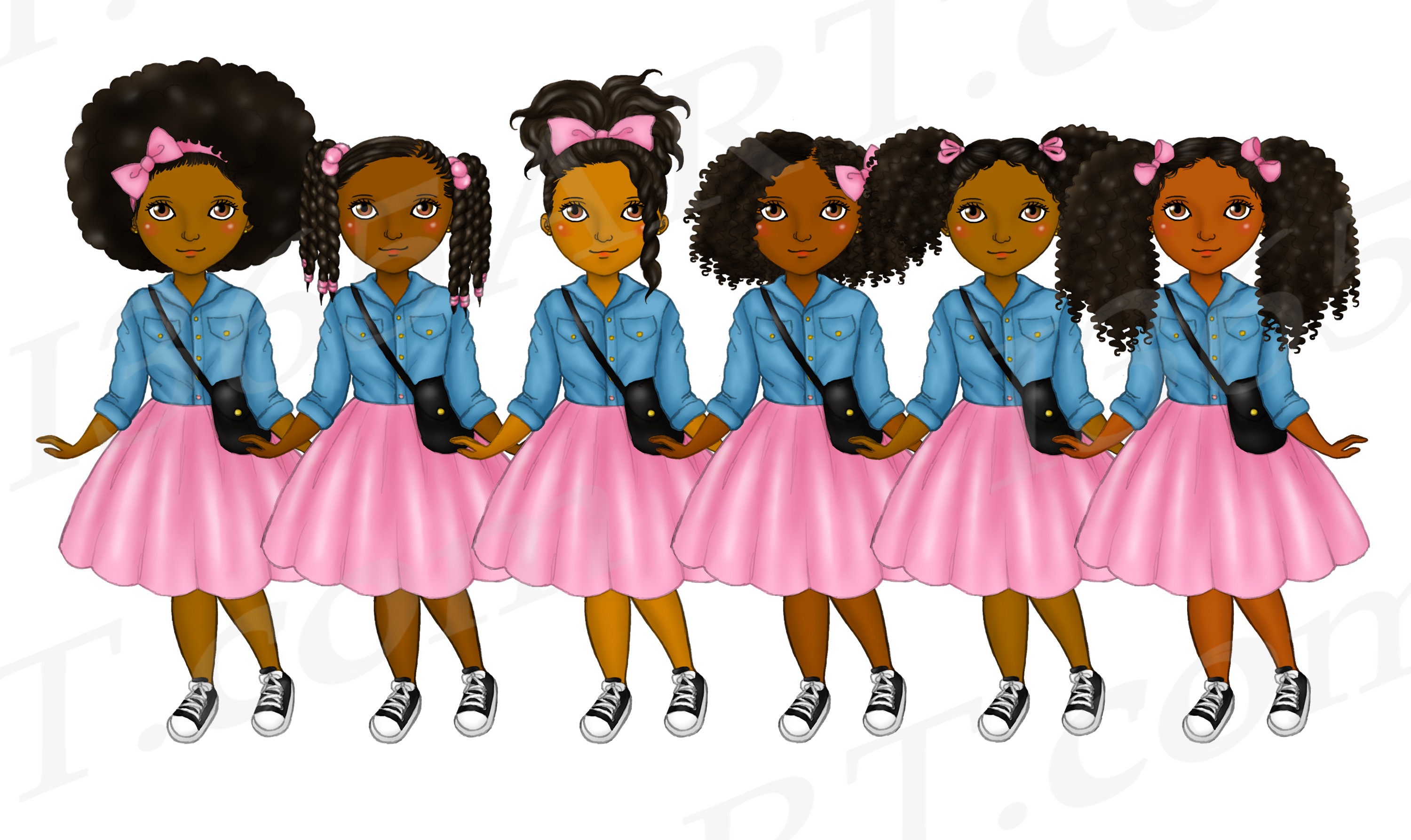Little Black Girl Clipart, Afro Girl Clipart, Denim Girl Clipart, Puffy ...