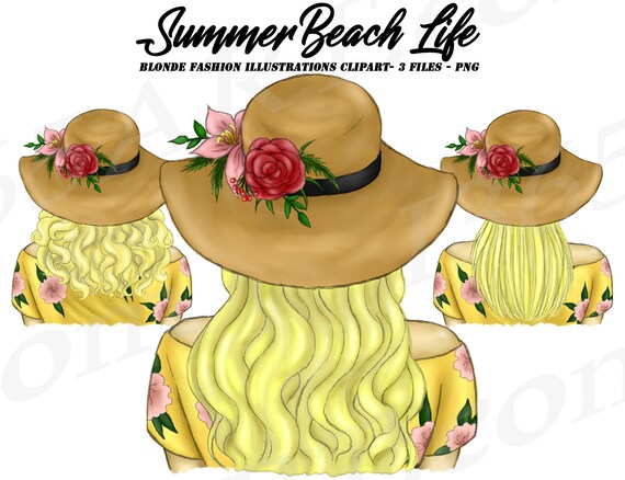 Summer Girl Clipart, Hairstyles Clipart, Blonde, Beach Life, Glam Clipart, Printable, Planner Dashboard, Fashion Illustration, Planner Girl Il_570xn
