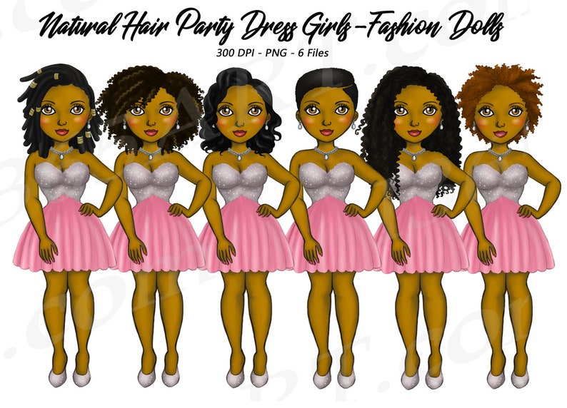 50 Off Natural Hair Clipart Party Girls Clipart Party Dress Etsy