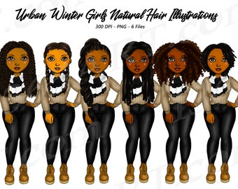 Winter Girl Clipart, Black Woman Clipart, Black Girl Clipart, African American Clipart, City Girl Clipart, Afro Girl Clipart, Natural Hair