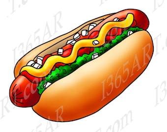 Hot Dog Clipart, Hand Drawn Illustration (Digital Download)