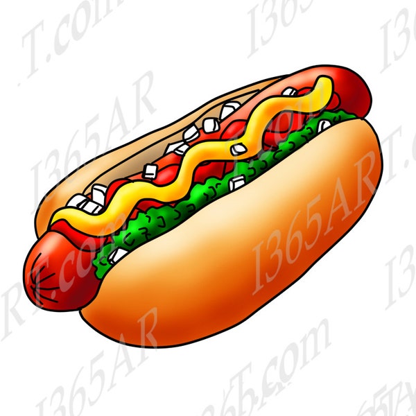 Buy 3 get 1 free Hot Dog Clipart, Illustration, Digital, Scrapbooking, Fast Food, coloring page, food clipart, Digital Stamp, JPEG PNG