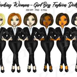 Working Woman, Girl Boss Clipart, Business Woman Clipart, Fashion Girl Clipart, Work Day, Curvy, Career, Planner Doll, African American