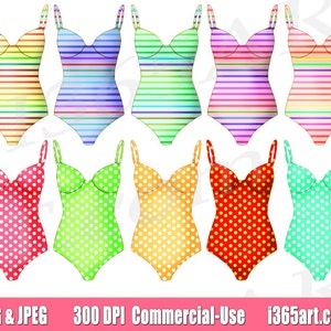 Buy 3 Get 1 Free Swimsuit Clipart, Swimsuit Clip art, Stripes, Polka Dot, One Piece, Swimwear, Bathing Suit, Swimming, Summer, Fashion image 1