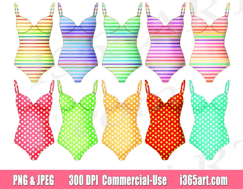 Buy 3 Get 1 Free Swimsuit Clipart, Swimsuit Clip art, Stripes, Polka Dot, One Piece, Swimwear, Bathing Suit, Swimming, Summer, Fashion image 1