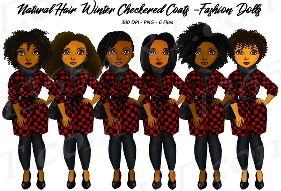 Buy 3 Get 1 Free Winter Coat Clipart, Winter Girls, Black Red Checkers, Christmas, Natural Hair Black Girls, Black Women, African American Il_570xn