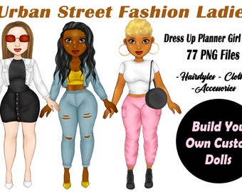 Bambole alla moda personalizzabili, clipart in stile urbano PNG (77 file)