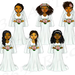 Clipart de la novia, chicas de la boda, pelo natural, niñas negras, mujer negra, matrimonio, chicas de la moda, novia, curvilínea, muñeca planificador, afroamericano imagen 3