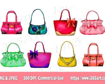 Handbag Clipart Set, Fashion Purse Graphics (PNG JPEG)