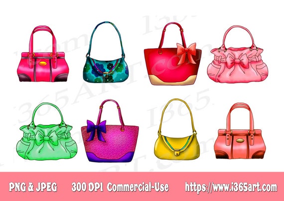 Handbag Clipart, Purse Clipart, Clip Art, Designer Bags, Fashion,  Scrapbooking, Party Invitations, Graphics, PNG JPEG, Download 