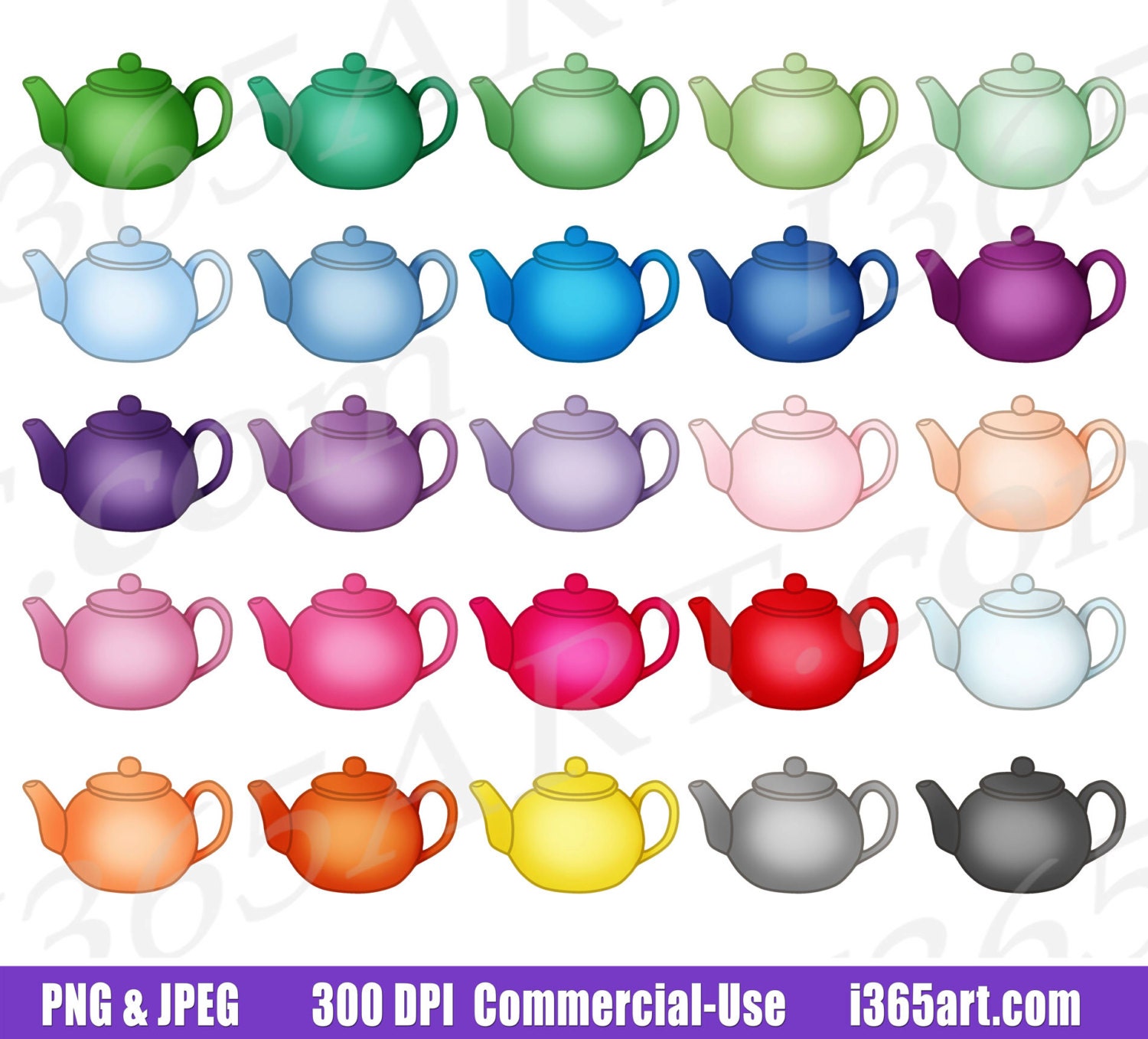 6 Vintage Teapots, Tea Kettle Clip Art, Tea Pot Clipart, Tea Pot